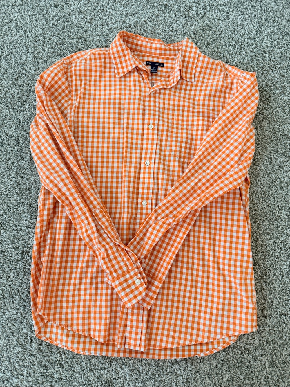 GAP Orange and White Gingham Button-Down Shirt